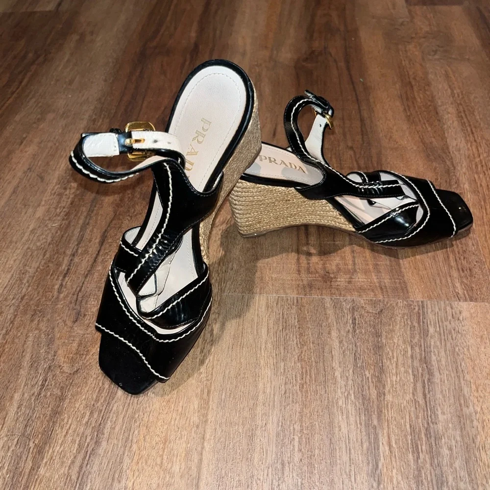 Prada Black Wedge Sandals - Picture 1 of 7
